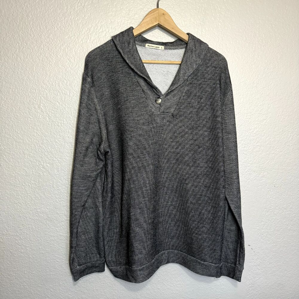 Marine Layer Sweater Men L Gray Cowl Neck Single Button Pullover Designer Travel